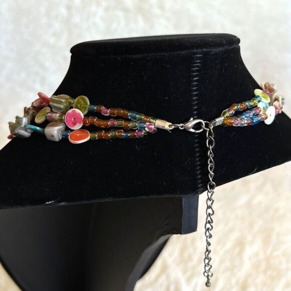 17" Multi-Strand Multicolor Handmade Statement Necklace / Boho Style / Shell - Picture 4 of 12